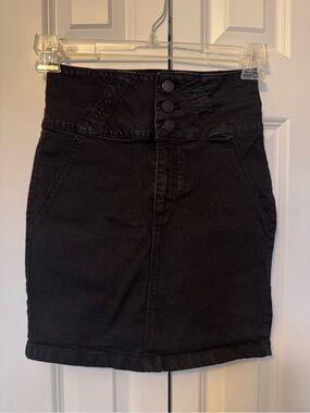 Factorie Black High-Waist Button-Front Pencil Skirt